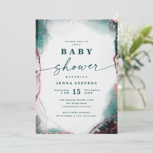 Modern Abstract Emerald Green Baby Shower Invitation