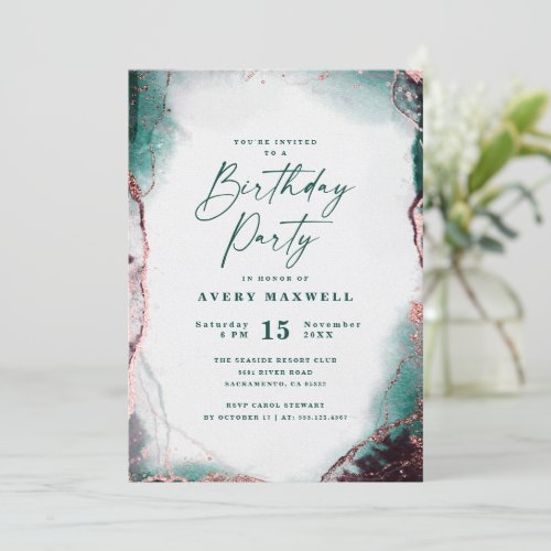 Modern Abstract Emerald Green Birthday Party Invitation