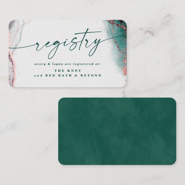 Modern Abstract Emerald Green Wedding Registry Enclosure Card (Front/Back)
