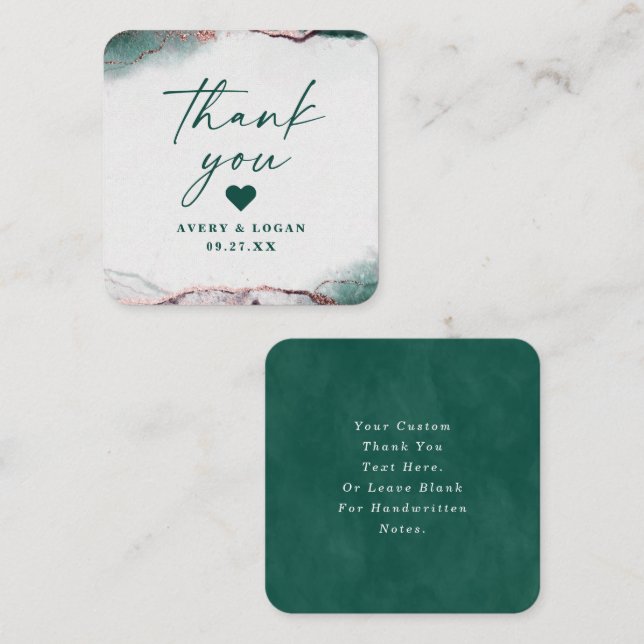 Modern Abstract Emerald Green Wedding Thank You Note Card (Front/Back)