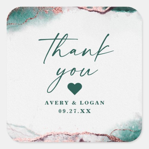Modern Abstract Emerald Green Wedding Thank You Square Sticker