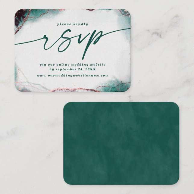 Modern Abstract Emerald Wedding Website RSVP Enclosure Card (Front/Back)