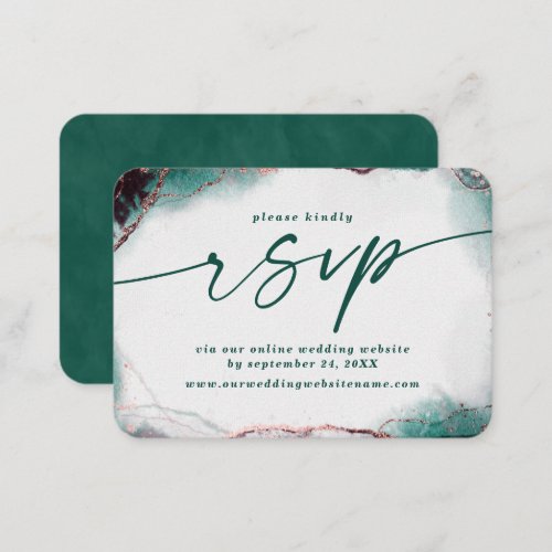 Modern Abstract Emerald Wedding Website RSVP Enclosure Card