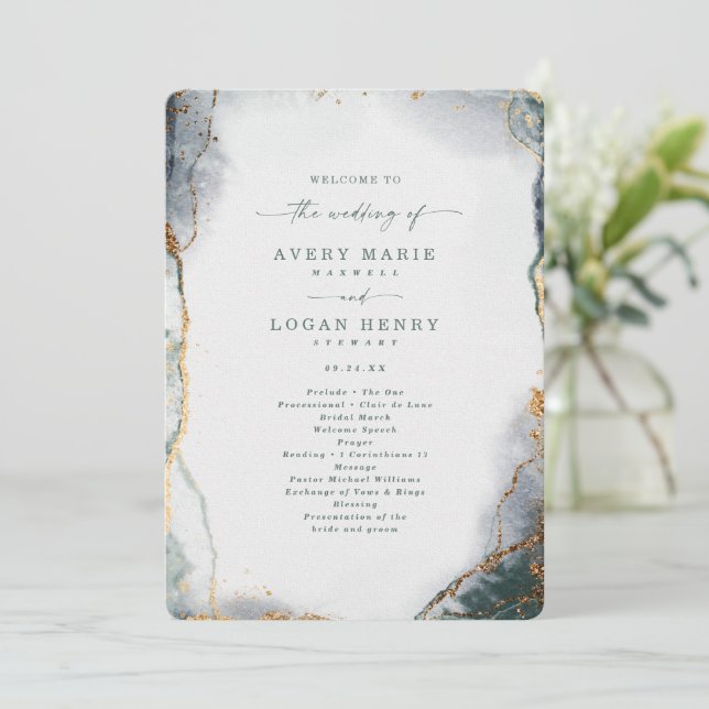 Modern Abstract Eucalyptus Green Wedding Ceremony Program (Standing Front)