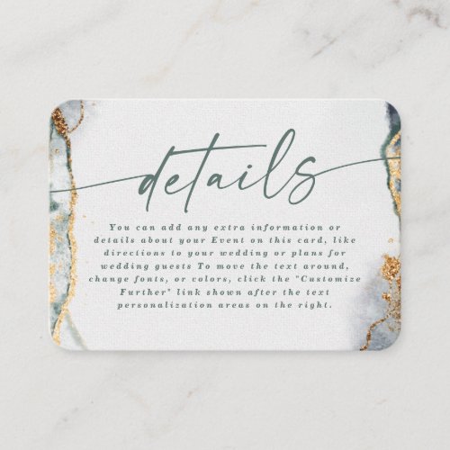 Modern Abstract Eucalyptus Green Wedding Details Enclosure Card