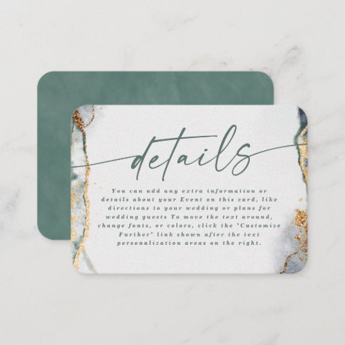 Modern Abstract Eucalyptus Green Wedding Details Enclosure Card