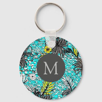 Modern Abstract Exotic Floral Art Monogram Keychain by MissMatching at Zazzle
