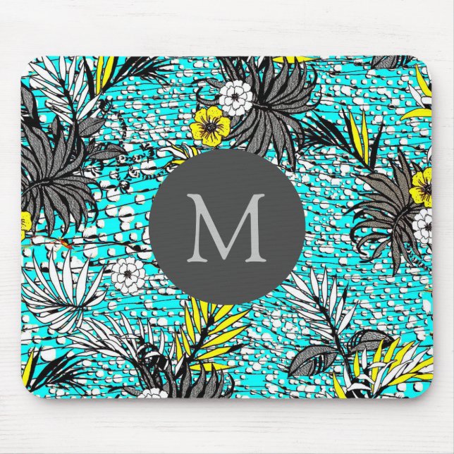 Modern Abstract Exotic Floral Art Monogram Mouse Pad (Front)