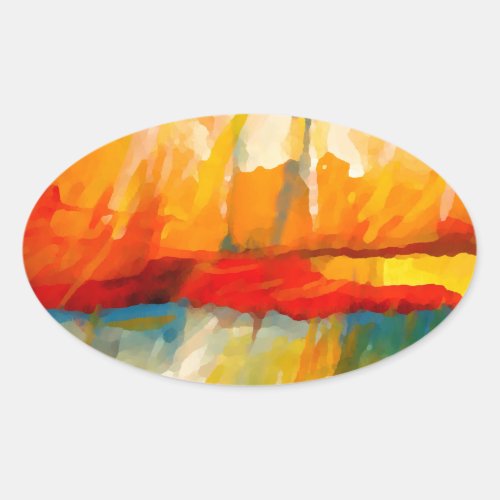 Modern Abstract Expressionist Painting Oval Sticker
