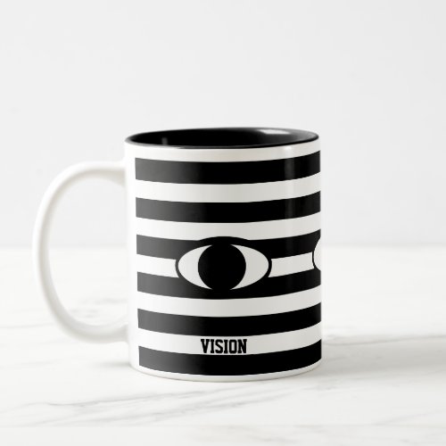 Modern Abstract Eye on Black  White Striped Two_Tone Coffee Mug