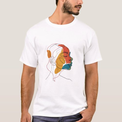 Modern Abstract Face Line Art Minimalistic T_Shirt