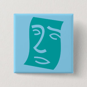 Modern Abstract Face Line Art Teal Button