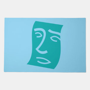 Modern Abstract Face Line Art Teal Doormat