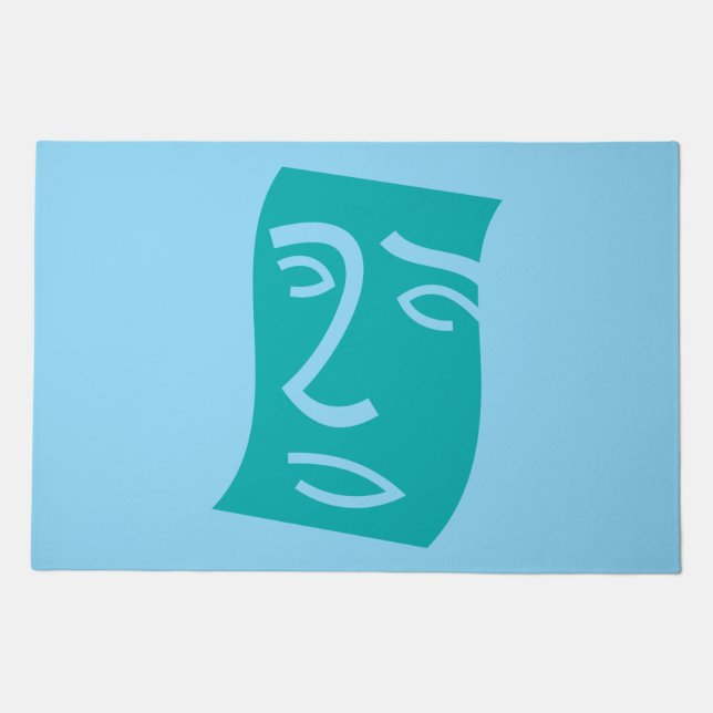 Modern Abstract Face Line Art Teal Doormat (Front)