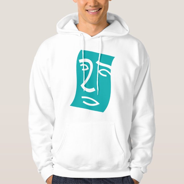 Modern Abstract Face Line Art Teal Hoodie (Front)