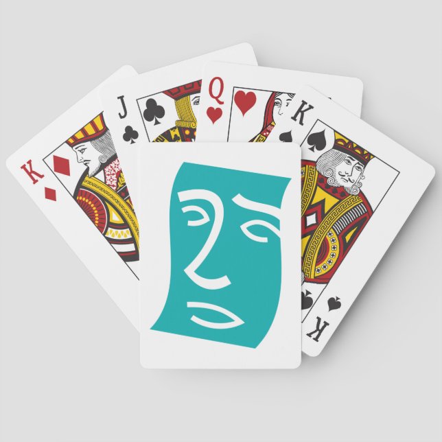 Modern Abstract Face Line Art Teal Poker Cards (Back)