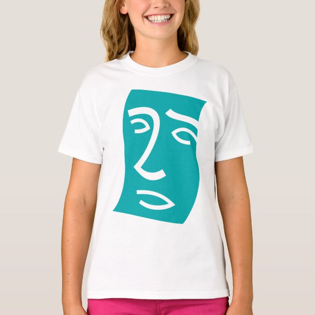 Modern Abstract Face Line Art Teal T-Shirt (Front)