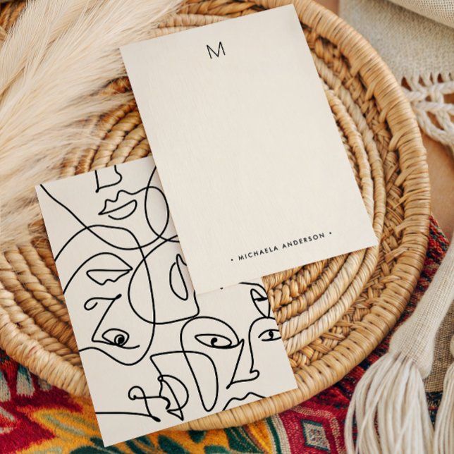 Modern Abstract Face Monogram & Name Stationery Note Card (Creator Uploaded)
