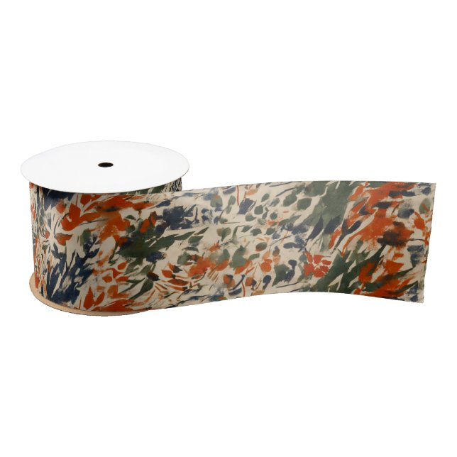 Modern Abstract Fall Wildflowers Gift Wrapping Satin Ribbon (Spool)