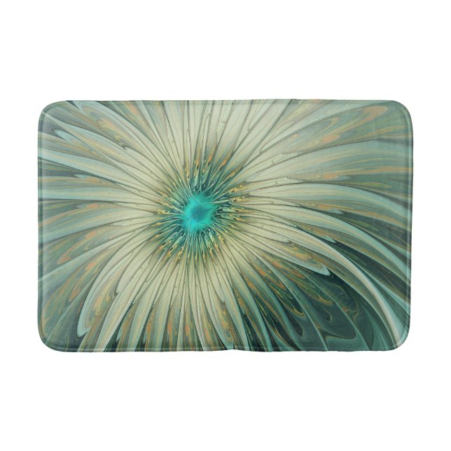 Modern Abstract Fantasy Flower Turquoise Wheat Bathroom Mat (Front)