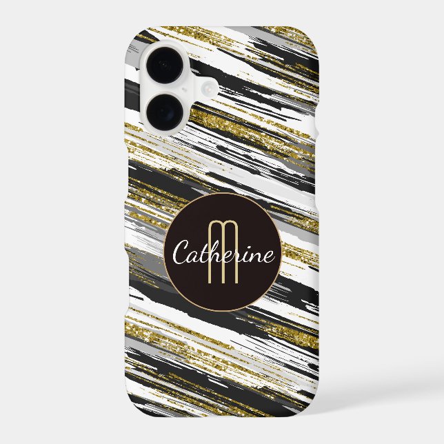 Modern Abstract Faux Gold Glitter Monogram Case-Mate iPhone Case (Back)