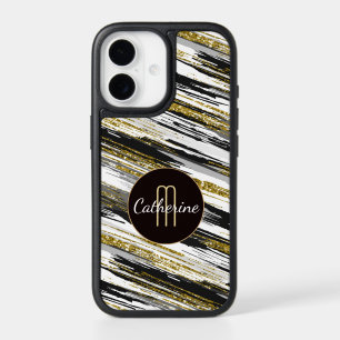 Modern Abstract Faux Gold Glitter Monogram iPhone 17 Case
