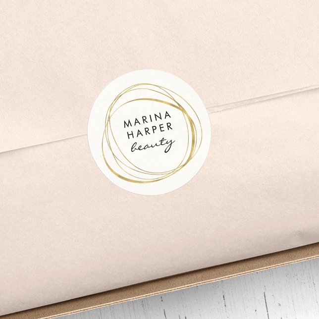 Modern Abstract Faux Gold Logo Classic Round Sticker (Creator Uploaded)