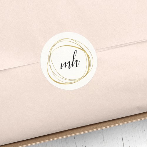 Modern Abstract Faux Gold Monogram Logo Classic Round Sticker