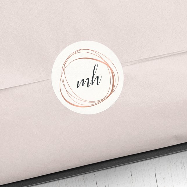 Modern Abstract Faux Rose Gold Monogram Logo Classic Round Sticker (Creator Uploaded)