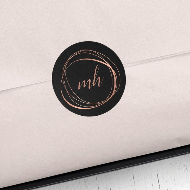 Modern Abstract Faux Rose Gold Monogram Logo Classic Round Sticker (Creator Uploaded)