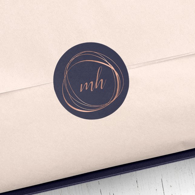 Modern Abstract Faux Rose Gold Monogram Logo Classic Round Sticker (Creator Uploaded)