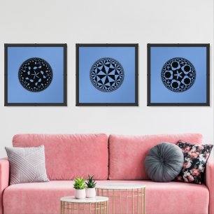Modern Abstract Fine Art Minimalist Blue Black Wall Art Sets