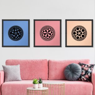 Modern Abstract Fine Art Pink Blue Peach Black Wall Art Sets