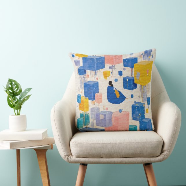 Modern Abstract Floating Blocks Dreamscape Waterco Throw Pillow (Chair)