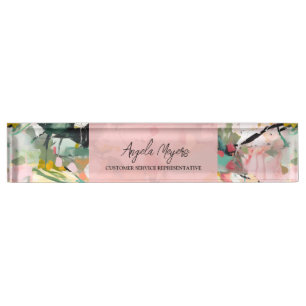 Modern Abstract Floral Art Personalized Desk Name Plate