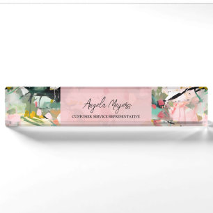 Modern Abstract Floral Art Personalized Desk Name Plate