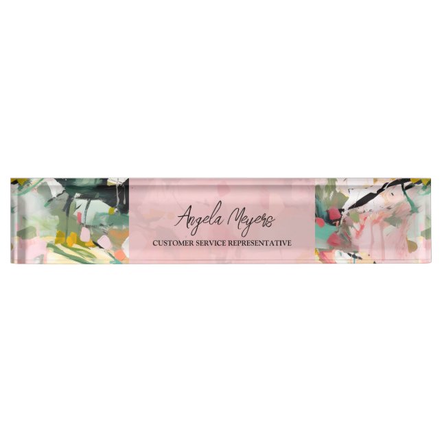 Modern Abstract Floral Art Personalized Desk Name Plate (Front)
