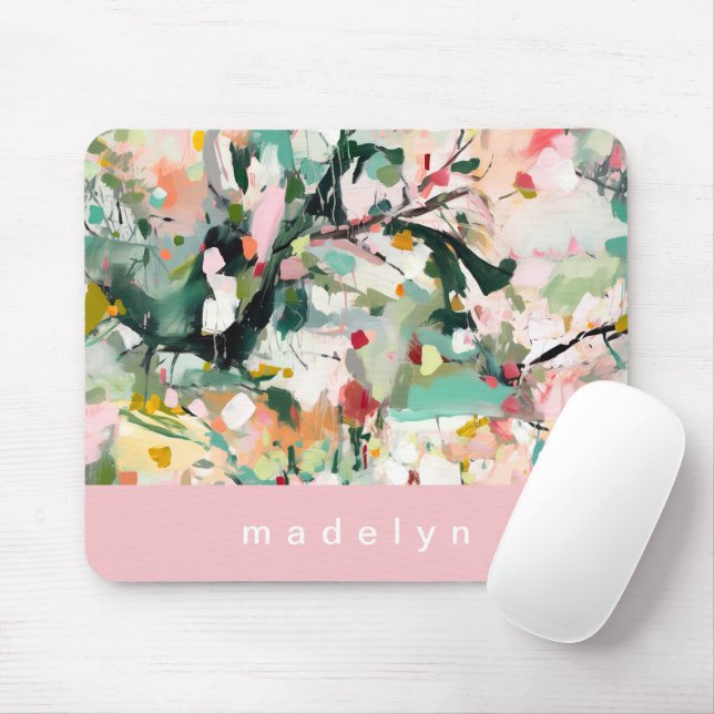 Modern Abstract Floral Botanical Mouse Pad (With Mouse)