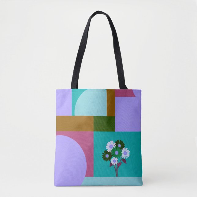 Modern Abstract Floral Color Block Tote Bag (Front)