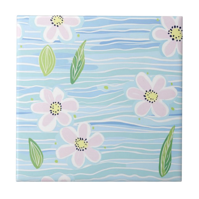 Modern Abstract Floral Line Pattern (10) Ceramic Tile (Front)