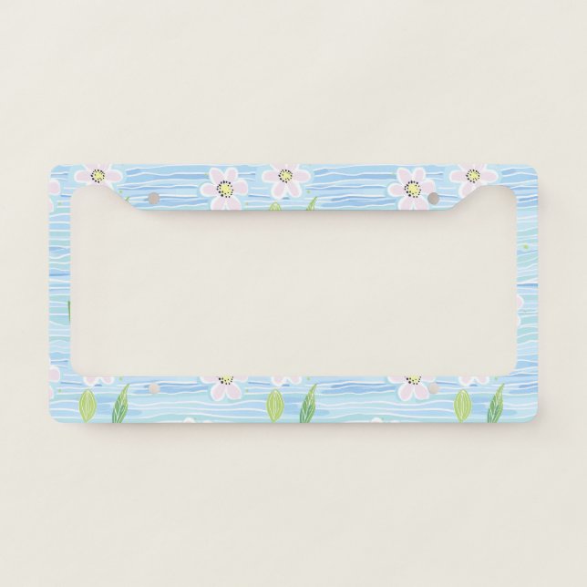 Modern Abstract Floral Line Pattern (10) License Plate Frame (Front)