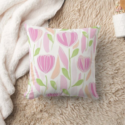 Modern Abstract Floral Line Pattern (1) Throw Pillow