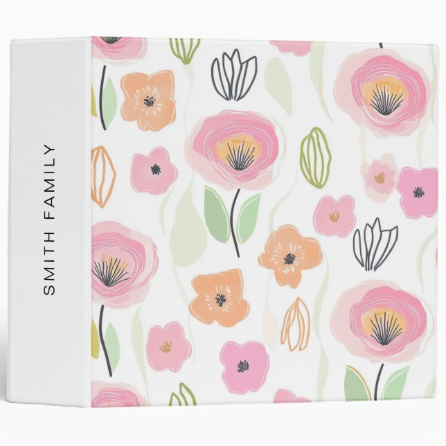 Modern Abstract Floral Line Pattern (2) 3 Ring Binder (Front/Spine)