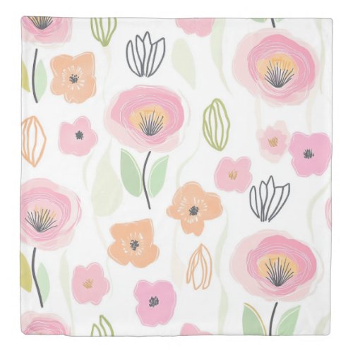 Modern Abstract Floral Line Pattern (2) Duvet Cover