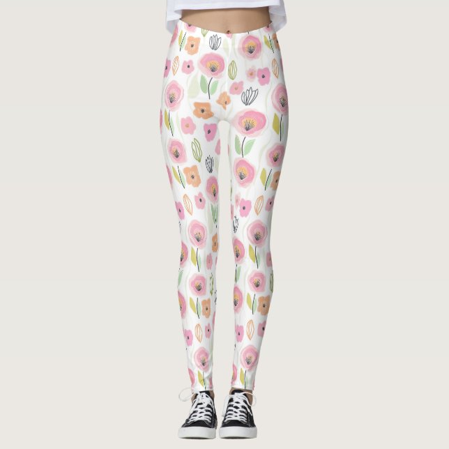 Modern Abstract Floral Line Pattern (2) Leggings (Front)