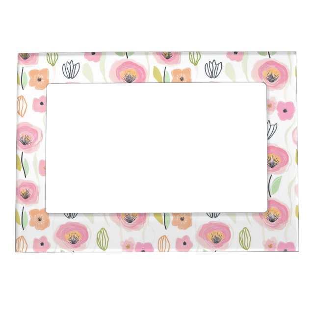 Modern Abstract Floral Line Pattern (2) Magnetic Frame (Front)