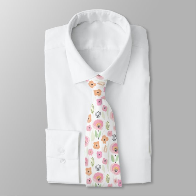 Modern Abstract Floral Line Pattern (2) Neck Tie (Tied)