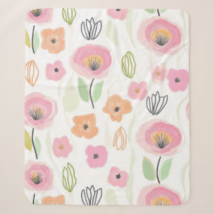 Modern Abstract Floral Line Pattern (2) Sherpa Blanket