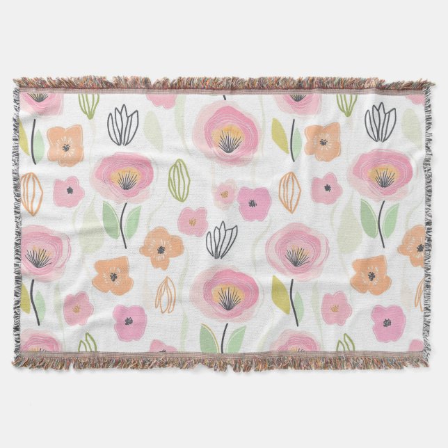 Modern Abstract Floral Line Pattern (2) Throw Blanket (Front)