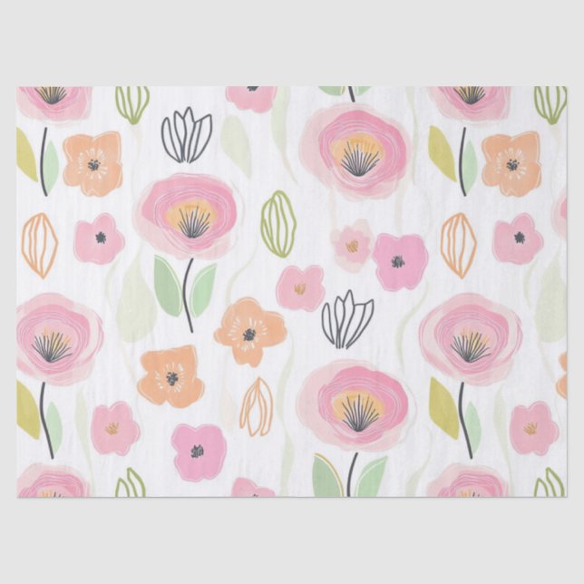 Modern Abstract Floral Line Pattern (2) Tissue Paper (Front)